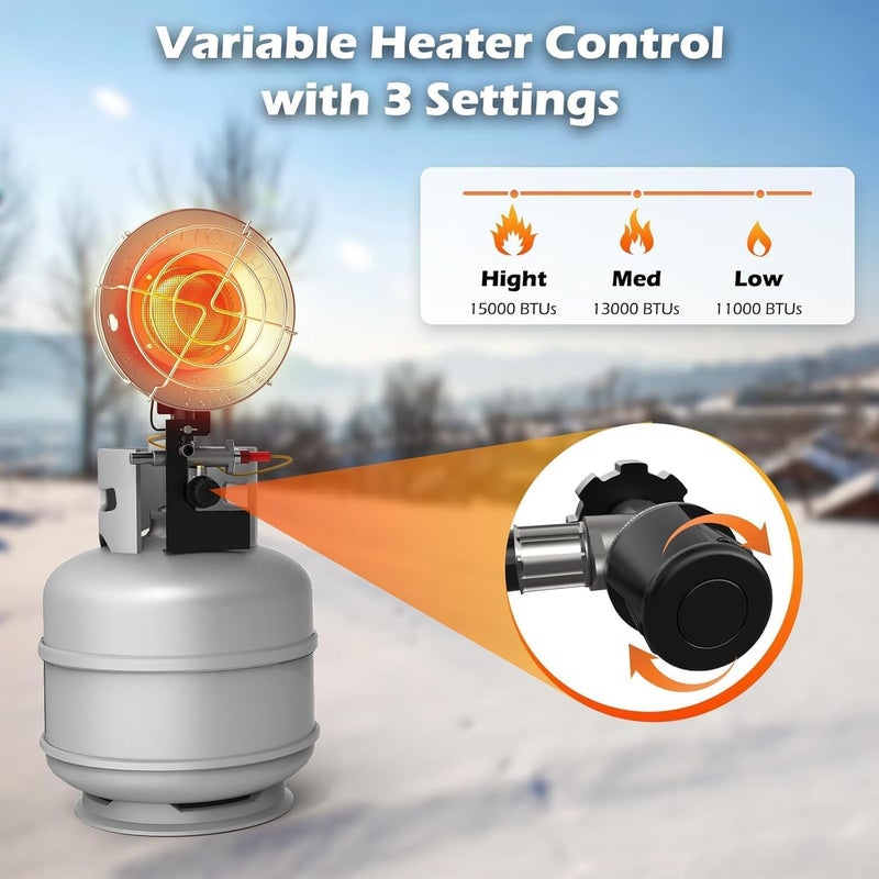 BUYPLUS Propane Heater 15,000BTU, Portable Outdoor Propane Heater with 3 Adjustable Modes & Safety Shut-off Valve, Single Tank Top Tent Heaters for Camping, Fishing, Outdoor Use, Red - Image 3
